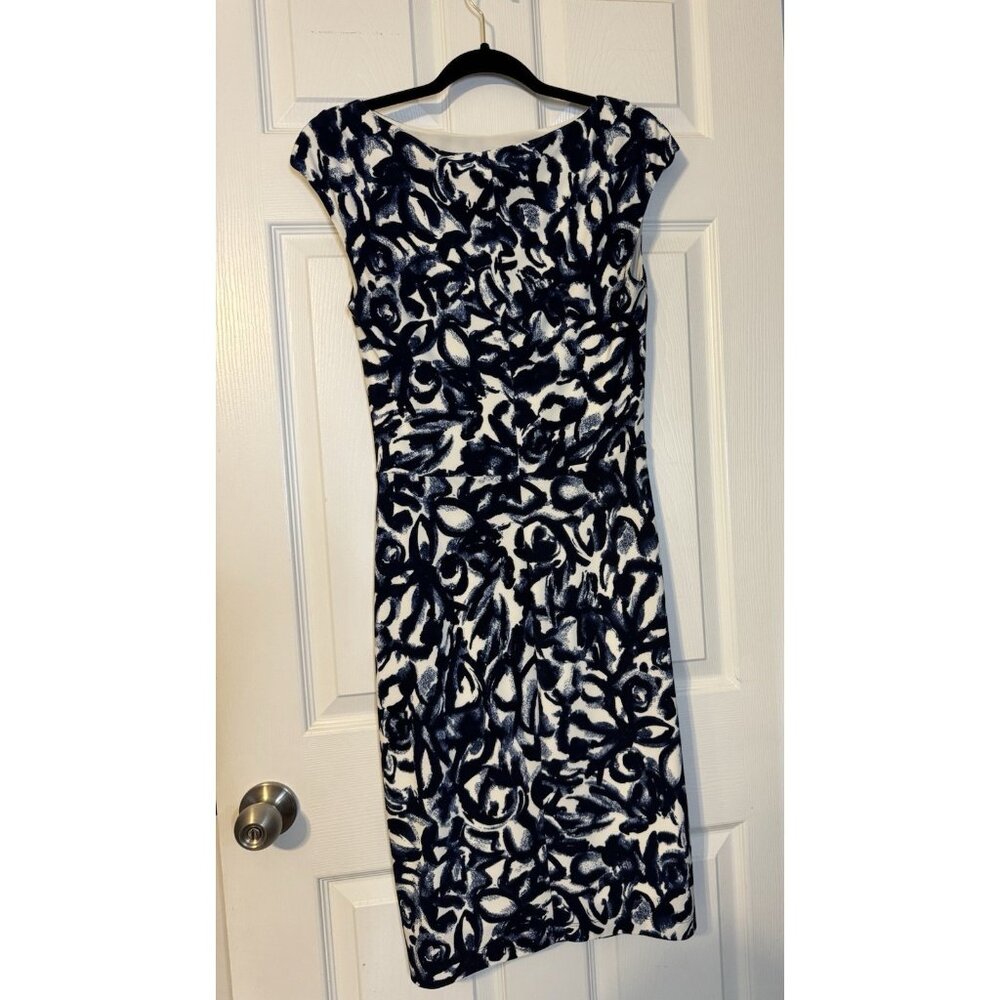 Ralph Lauren Dress 8 Stretch Sheath Blue Ivory Washable Knot Sleeveless NEW - Picture 12 of 13